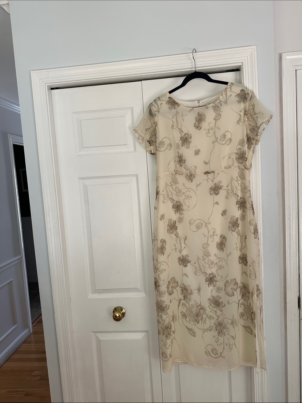 Cream Floral Midi Dress with Taupe Floral Print